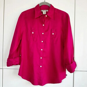 Ralph Lauren Polo Jeans Co Button Front Shirt Front Pockets Size Medium Hot Pink